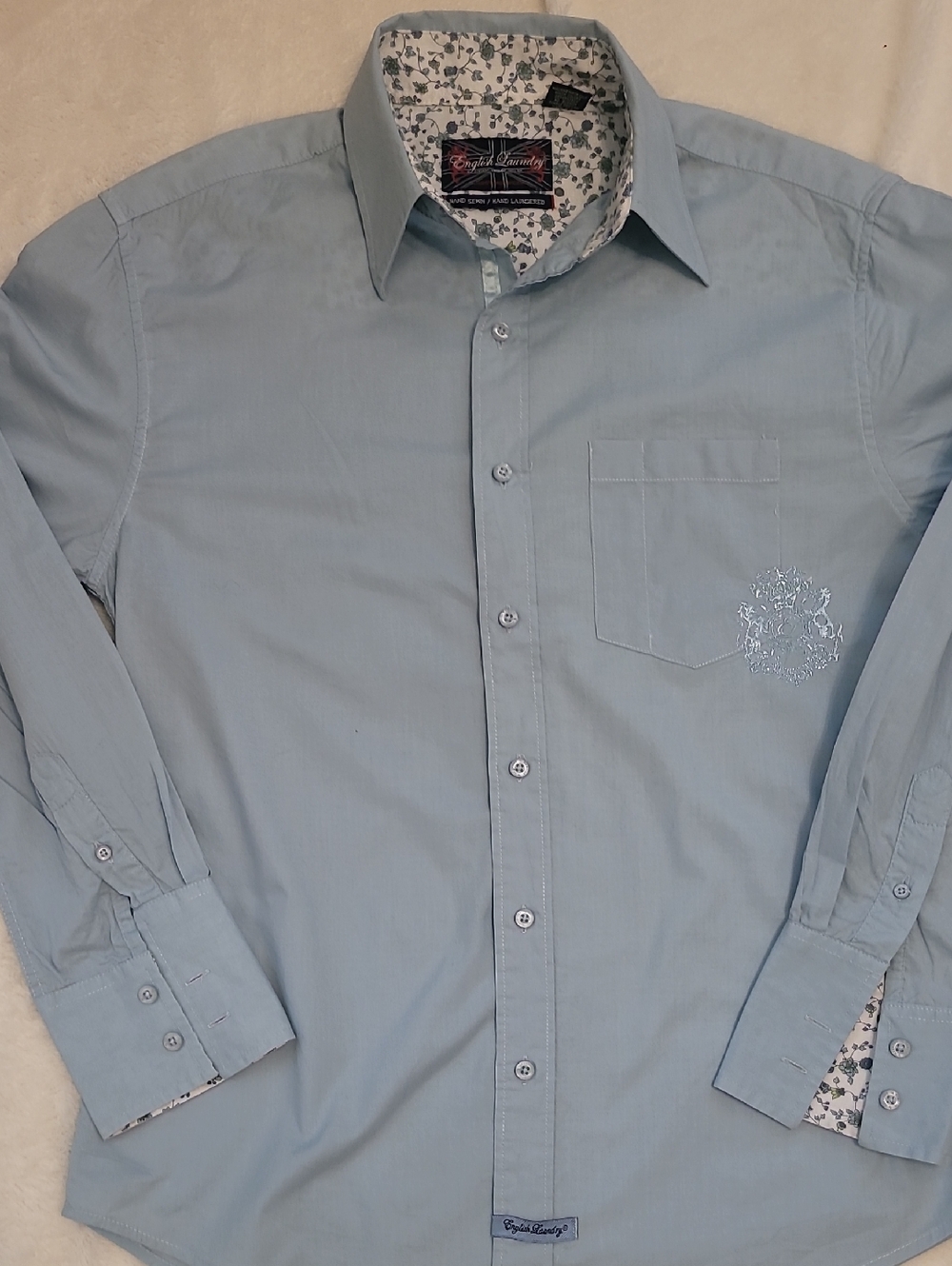 English Laundry Light Blue Dress Shirt with Floral Trim